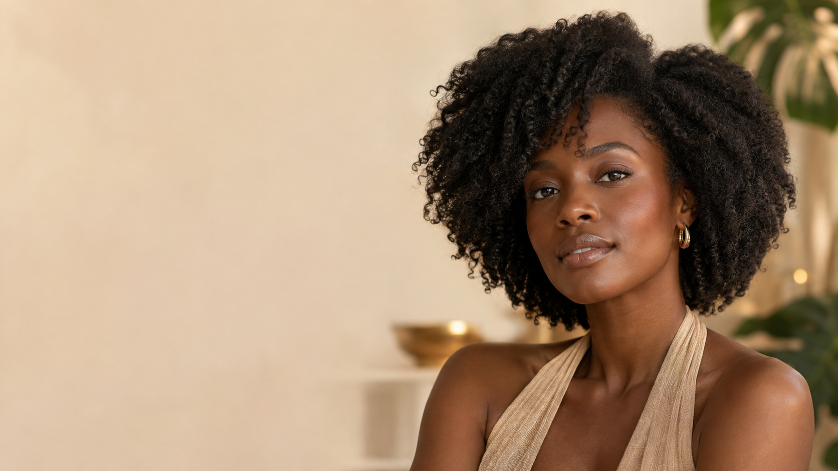 Femme noire aux cheveux naturels, univers EDA Soins Capillaires